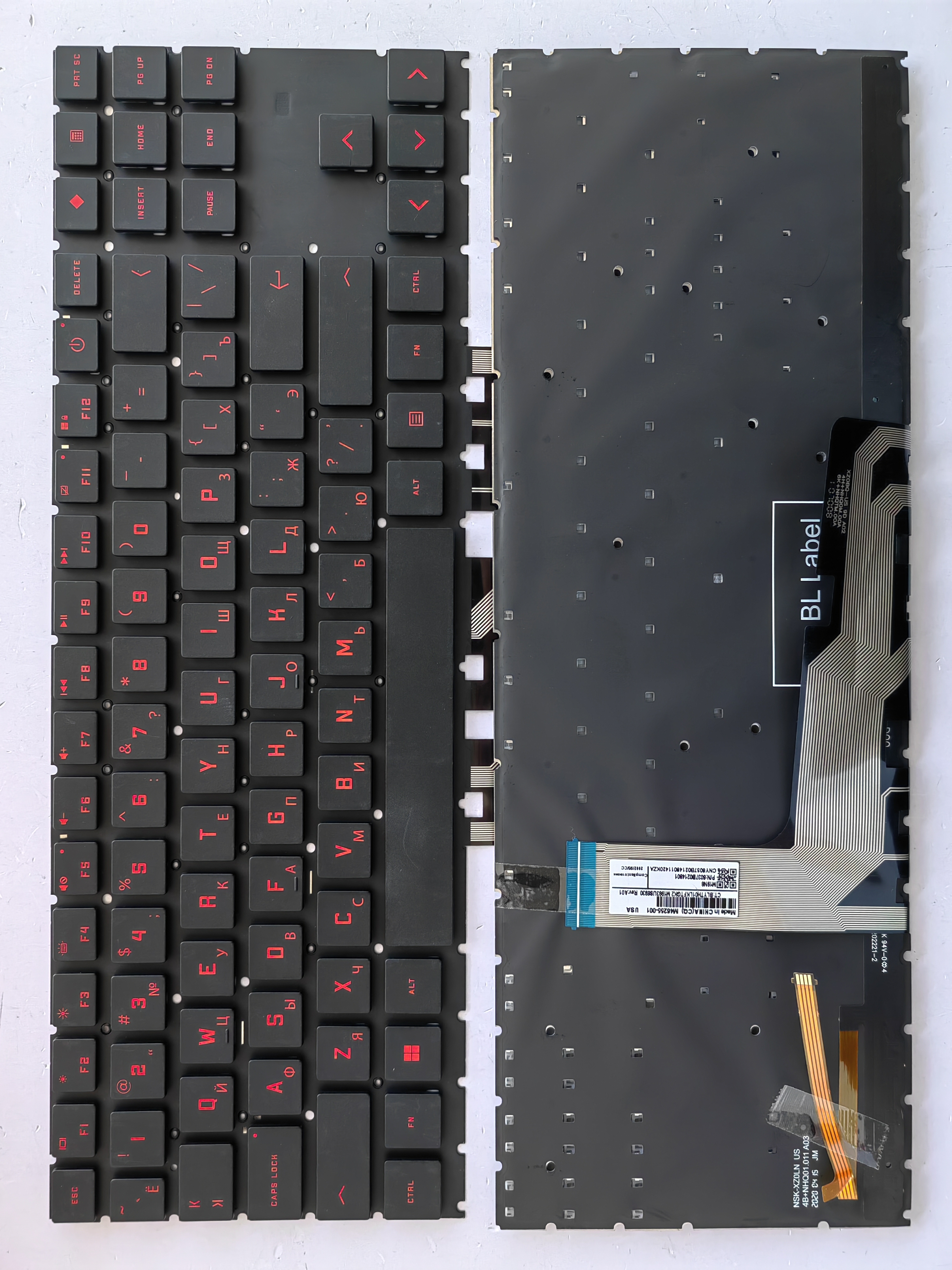 Picture of New Replacement Laptop Keyboard For HP 15-EN/15-EK BLACK Backlit,Red Printing (OEM) RU Layout